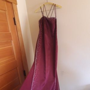 Wine-colored floor-length ball gown